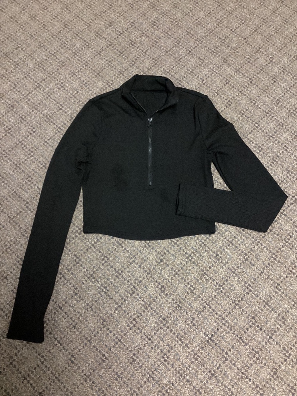 SHEIN Black Half-Zip Cropped Long Sleeve Ribbed Top Size Small
